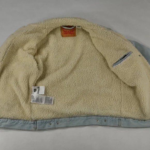 Levi’s Sherpa Fleece Lined Denim Trucker Jacket Light Blue Mens Small
